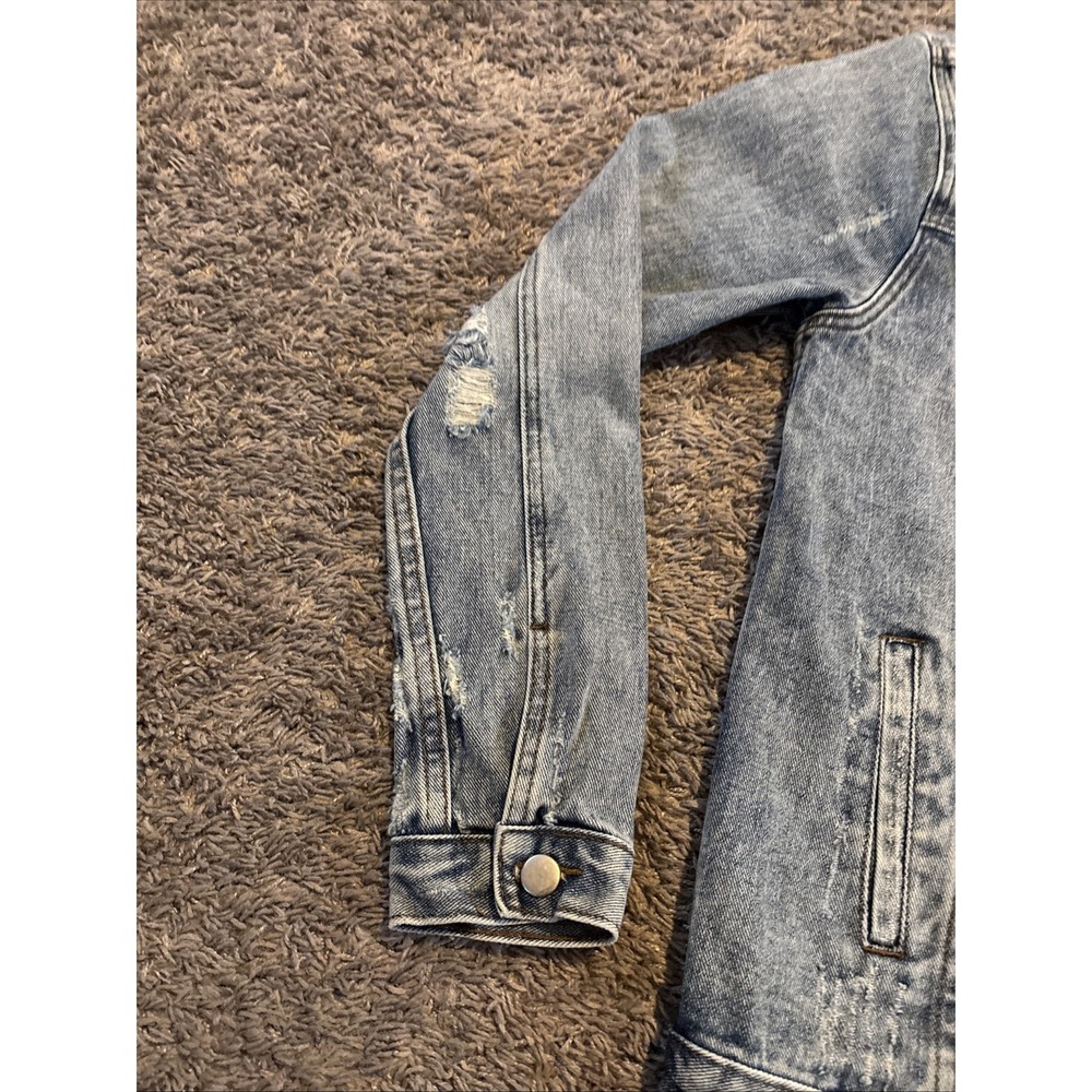 UNIF Outsider Denim Jacket Distressed Rose F*ck Embroidered Size S Small - Picture 5 of 12